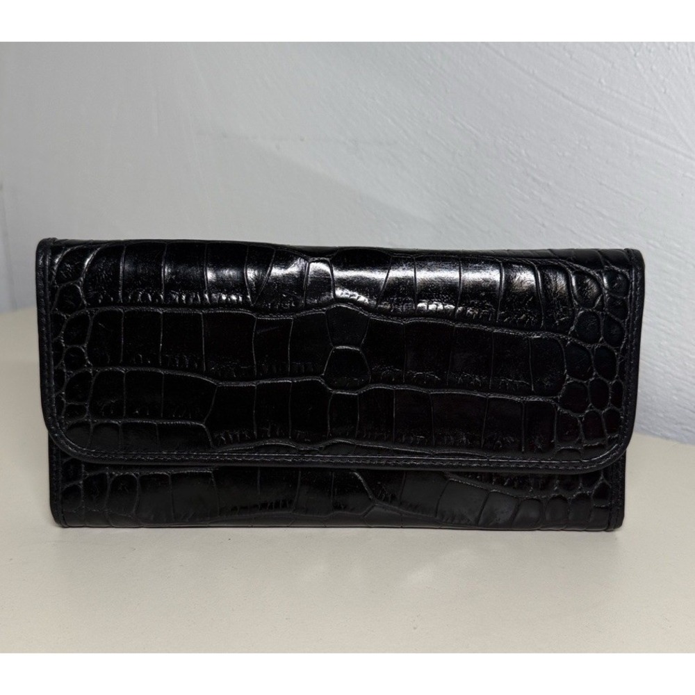 Abas Alligator Leather Wallet Clutch Black Womens Trifold Snap Zip Card Holder